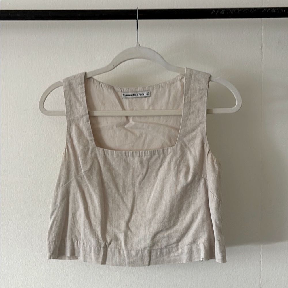 Beige Linen Sleeveless Top